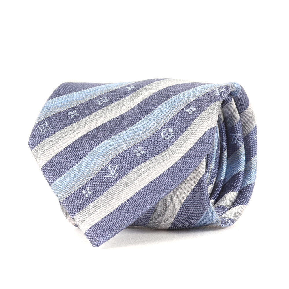 LOUIS VUITTON Louis Vuitton Tie Blue Regimental Monogram Club Silk Made in It...